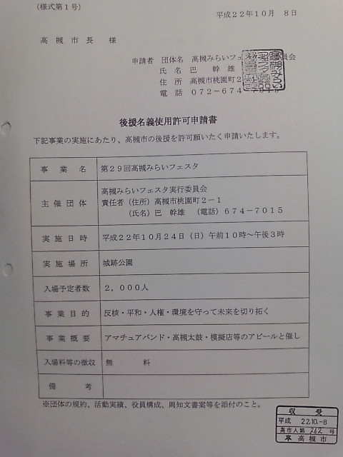後援名義使用許可申請書
